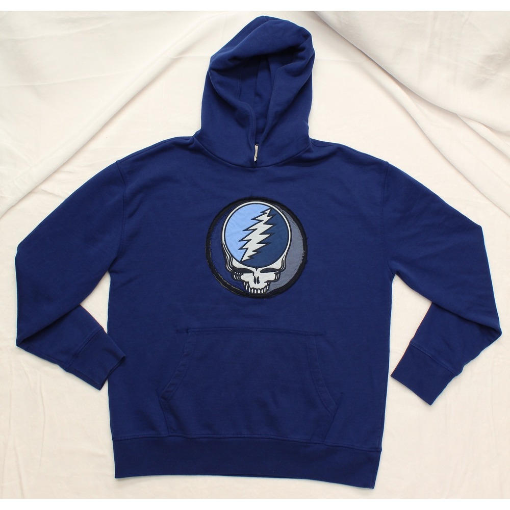 Lucky Brand Grateful Dead Hoodie Mens M Skull‎ Lightning Bolt Blue Pullover